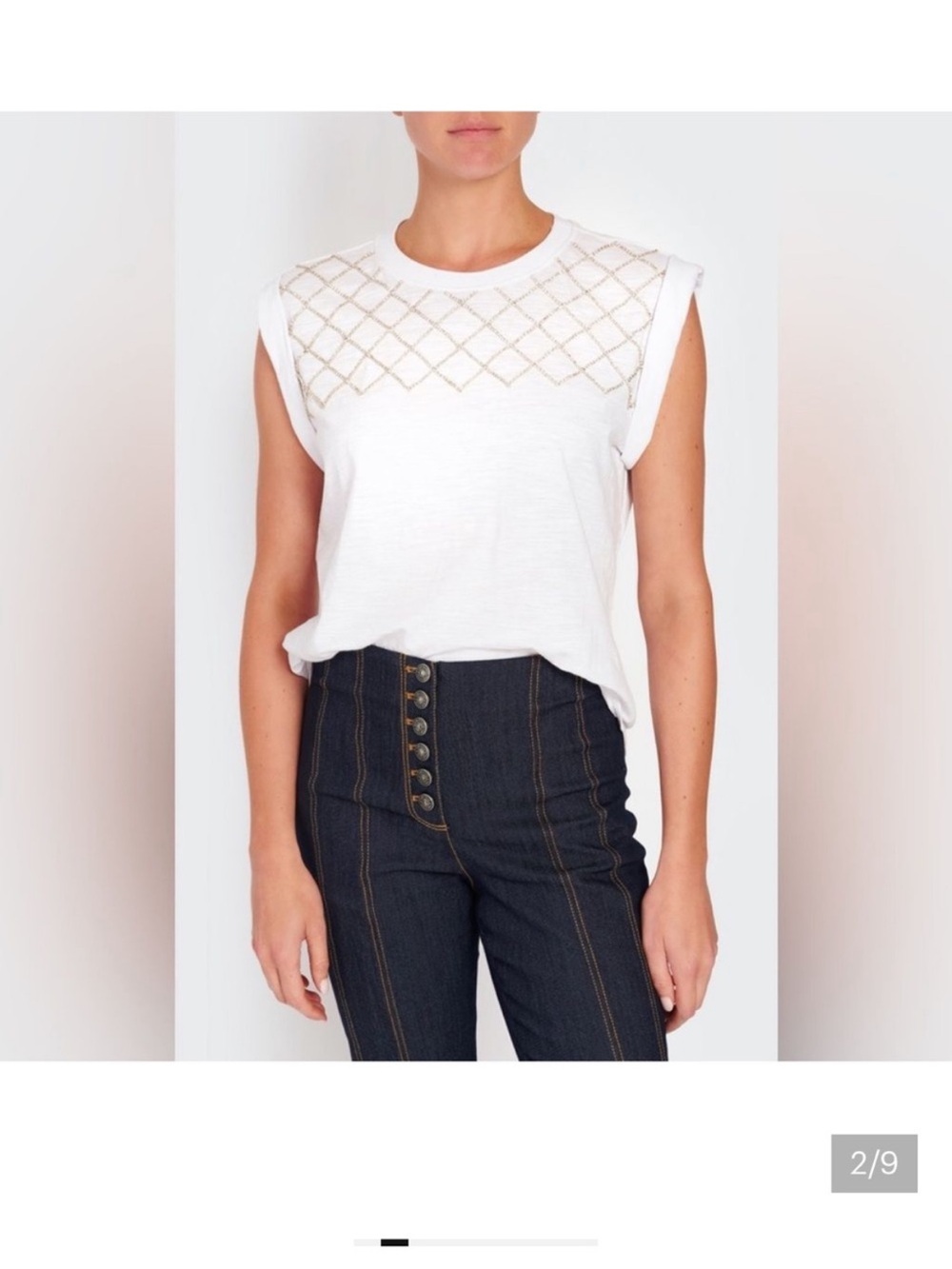 cinq a sept White Sleeveless Tank with Lattice Yoke